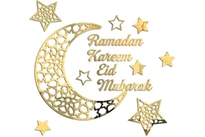 flangairy Ramadan Decorations for Home 2025 Eid Acrylic Mubarak Wall Stickers Ramadan Kareem Sign Gold Crescent Moon Window Glass Decal Islamic Mosque Muslim Eid Al Adha Decor Art