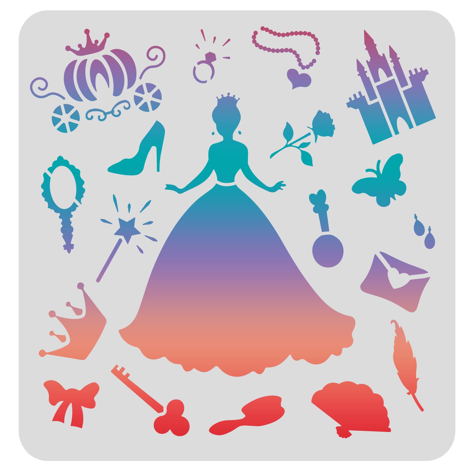 FINGERINSPIRE Princess Stencils Template 30x30cm Plastic Castle Pumpkin Cart Drawing Painting Stencils Square Queen Reusable Stencils for Painting on Wood, Floor, Wall and Tile