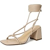 vivianly Women's Lace Up Chunky Heel Sandals Strappy Straps Ankle Wrap Heels