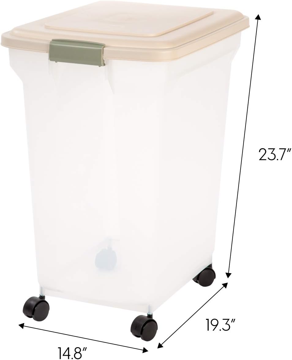 IRIS Premium Airtight Pet Food Storage Container, 55-Pounds, Almond : Pet Food Storage Products : Pet Supplies