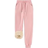 Flygo Women Fleece Sherpa Lined Sweatpants Winter Warm Thermal High Elastic Waisted Drawstring Athletic Joggers with Pockets