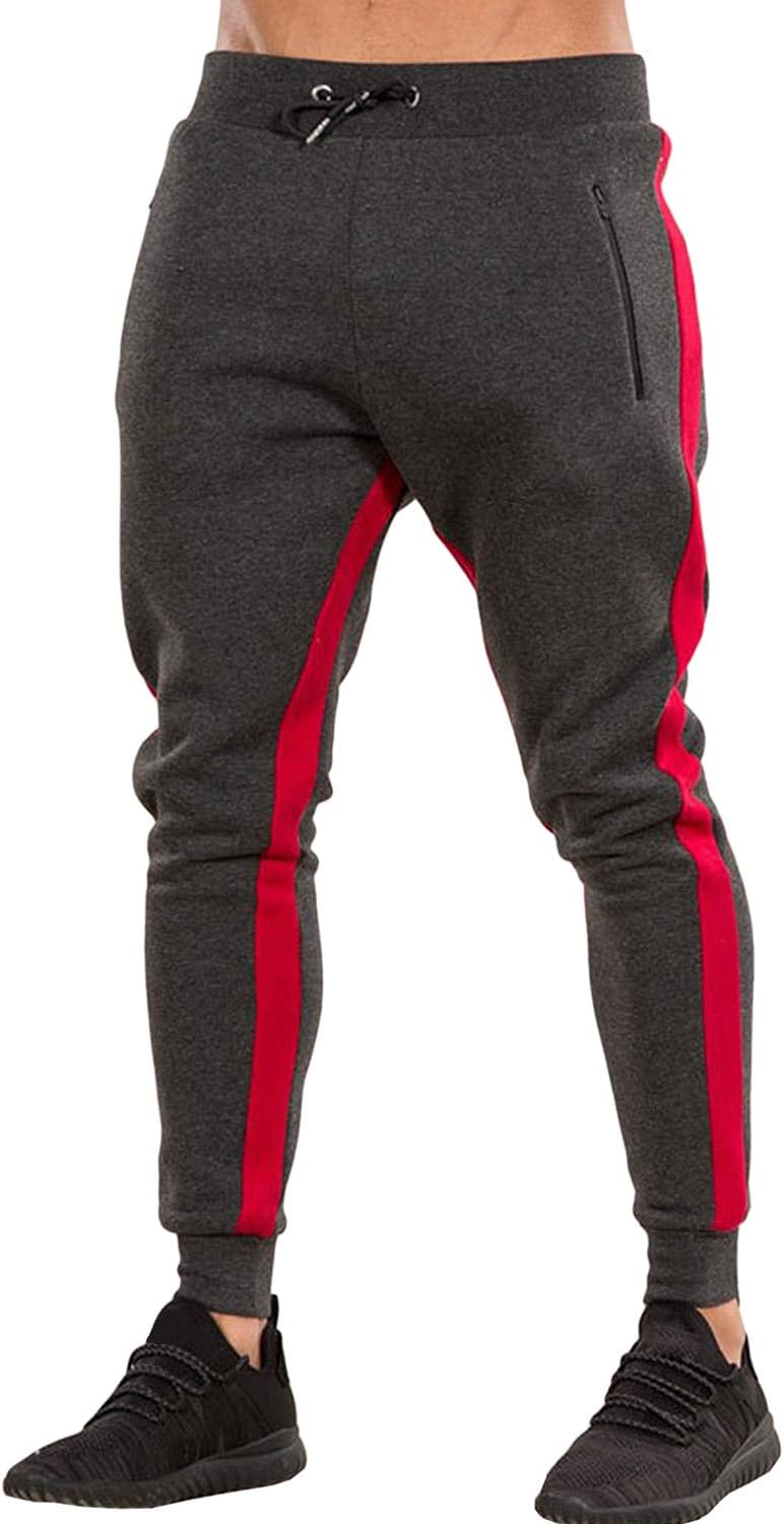 Men's Gym Jogger Pants Slim Fit Workout Running Sweatpants with Zipper Pockets