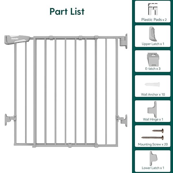 BABELIO BABY GATE FOR STAIRS, KITCHEN & DOORWAYS, 26-43″ W 28″ H NO BOTTOM BAR| EASY INSTALLATION| ONE-HANDED OPERATION| AUTO-CLOSE| HARDWARE MOUNT (DRILL NEEDED) SAFETY DOG/PET GATE INDOOR (GREY)