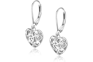 LANCHARMED 925 Sterling Silver 14K Gold French Style Leverback Earrings, Heart Dangle Drop Earrings for Women Girls Hypoaller