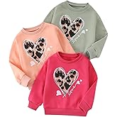 Jolyshlid 3 Pack Girls Sweatshirt Heart Printed Crew-Neck Casual Fall Winter Pullover for Girl 3-14Y