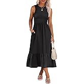 ANRABESS Women Midi Dresses 2026 Summer Casual Sleeveless Sundress High Neck Tank Top Racerback Flowy Beach Dress ＆ Pockets