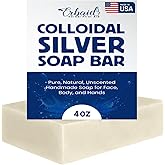 Colloidal Silver Soap Bar, 4oz Unscented &ndash; Natural Handmade in USA Pure Cleanser for Face, Body &amp; Hands &ndash; Cleansing, Moisturizing, Soothing Itch Relief Wash for Sensitive Skin, Acne, Hyperpigmentation