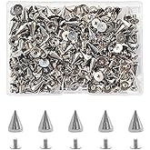 100 Pairs Cone Spikes, 7X10mm Metal Bullet Cone Spikes, Metal Tree Spikes for Clothing Leather Belts Cool Rivets (Silver)