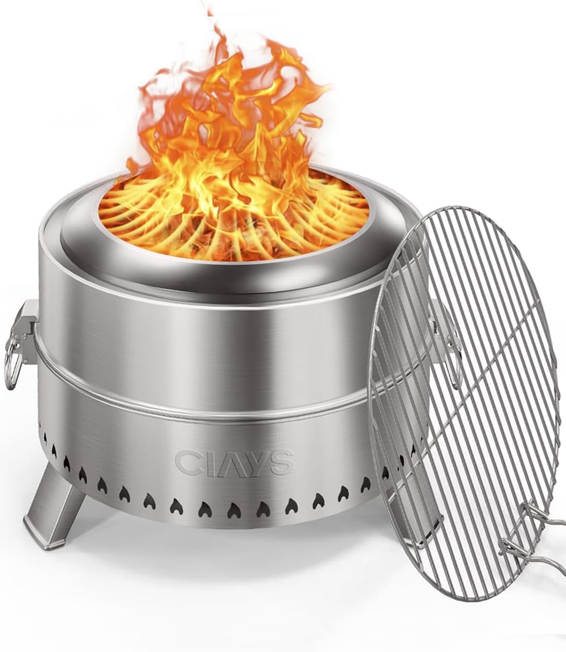 CIAYS Smokeless Firepit, 19 Inch Fire Pit for Camping with Patented Technology, Portable Fire Pit for Outside with Steel Grill Rack, Fire Poker, and Bag, Easy Setup and Storage, Wood Burning Image