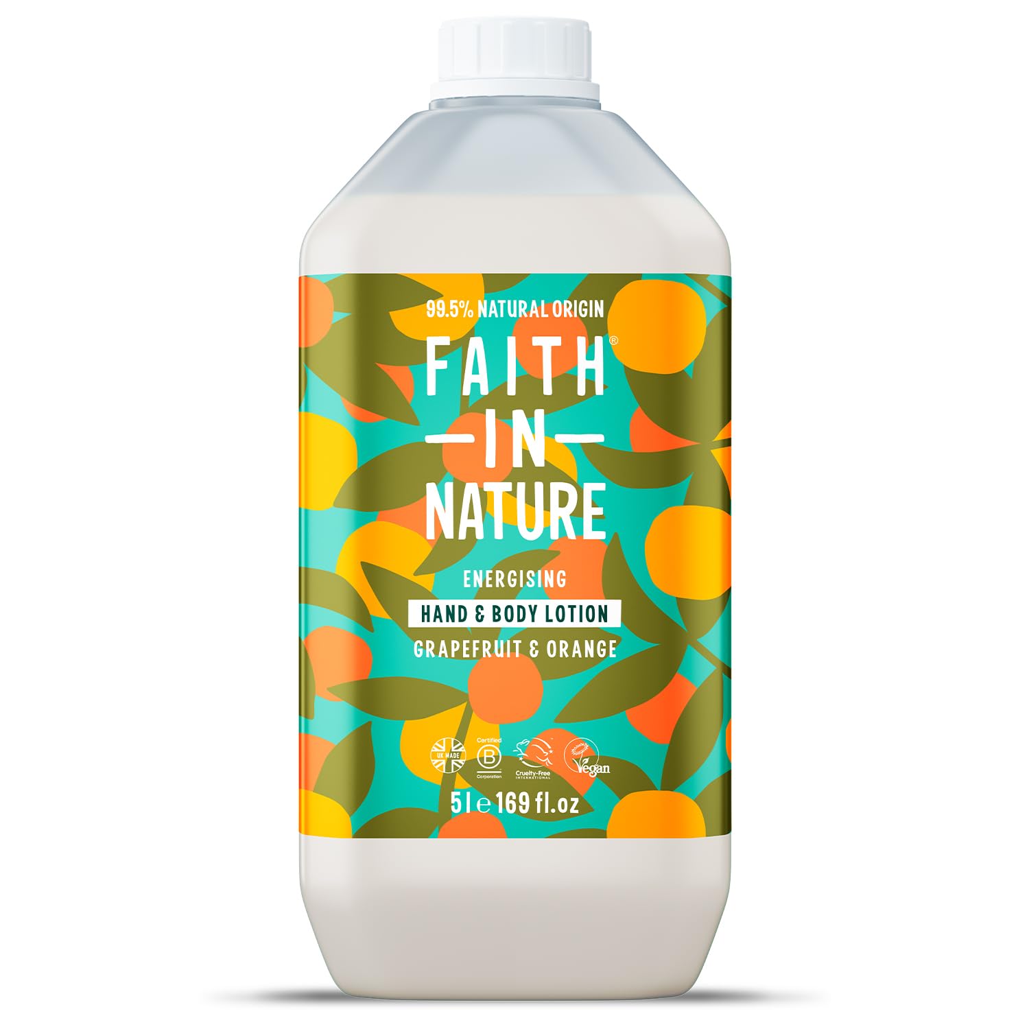 Faith In Nature Natural Grapefruit & Orange Hand & Body Lotion, Energising, Vegan & Cruelty Free, No SLS or Parabens, 5L Refill Pack