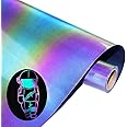 Reflective Heat Transfer Vinyl Reflective Rainbow HTV Vinyl Rolls Pack 12 Inch x 7 Feet Iron on Vinyl for T-Shirts DIY Design, Silhouette Cameo Heat Press Machine(Rainbow HTV Vinyl）