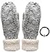 Women's Winter Warm Cable Knitted Mitten Plush Lining Gloves with Hair Tie.(550,Grey)