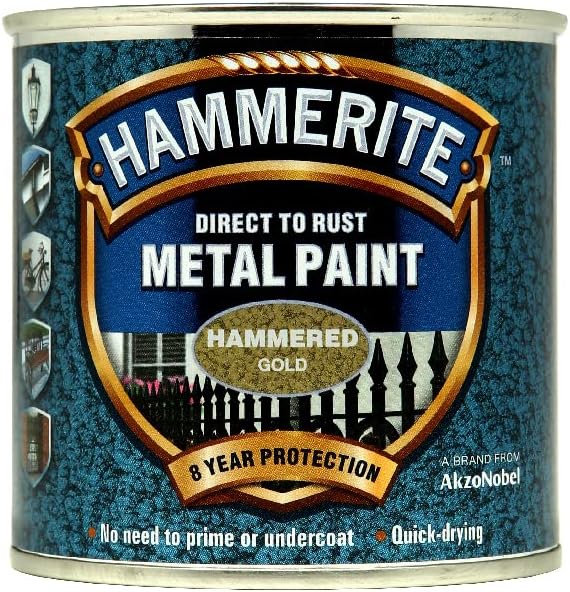 Hammerite 5084818 Metal Paint Hammered Gold 250ml Direct to Rust