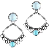 HZMAN Stainless Steel Stud Earrings for Women Silver Moonstone Dangle Earrings Light Hypoallergenic