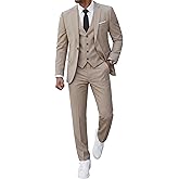 EastSide Men's Slim Fit 3 Pieces Suit, One Button Blazer Set, Jacket Vest & Pants