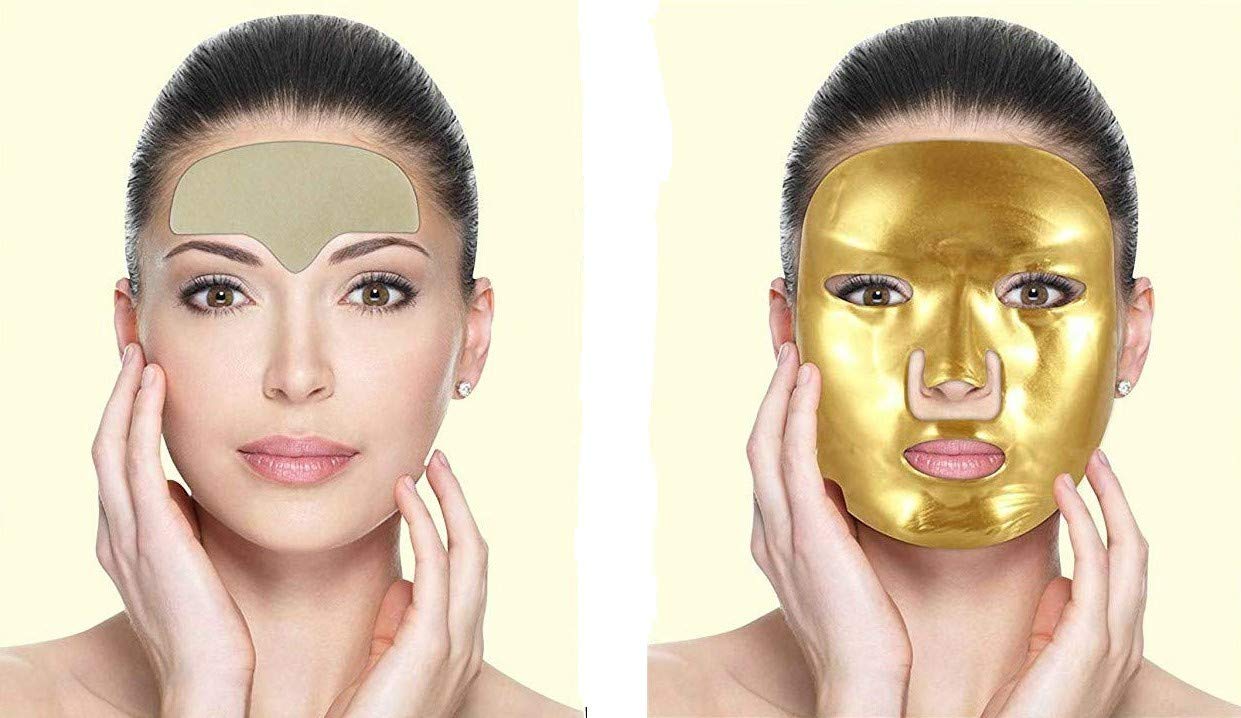 10 “No-Needle” Forehead Wrinkle Patches made w/ 24K Gold & Natural Plant Extracts | Hydrates, Plumps, Smoothes Forehead Lines & Lines Between the Eyes | BONUS Anti-Aging 24K Gold Collagen Face Mask