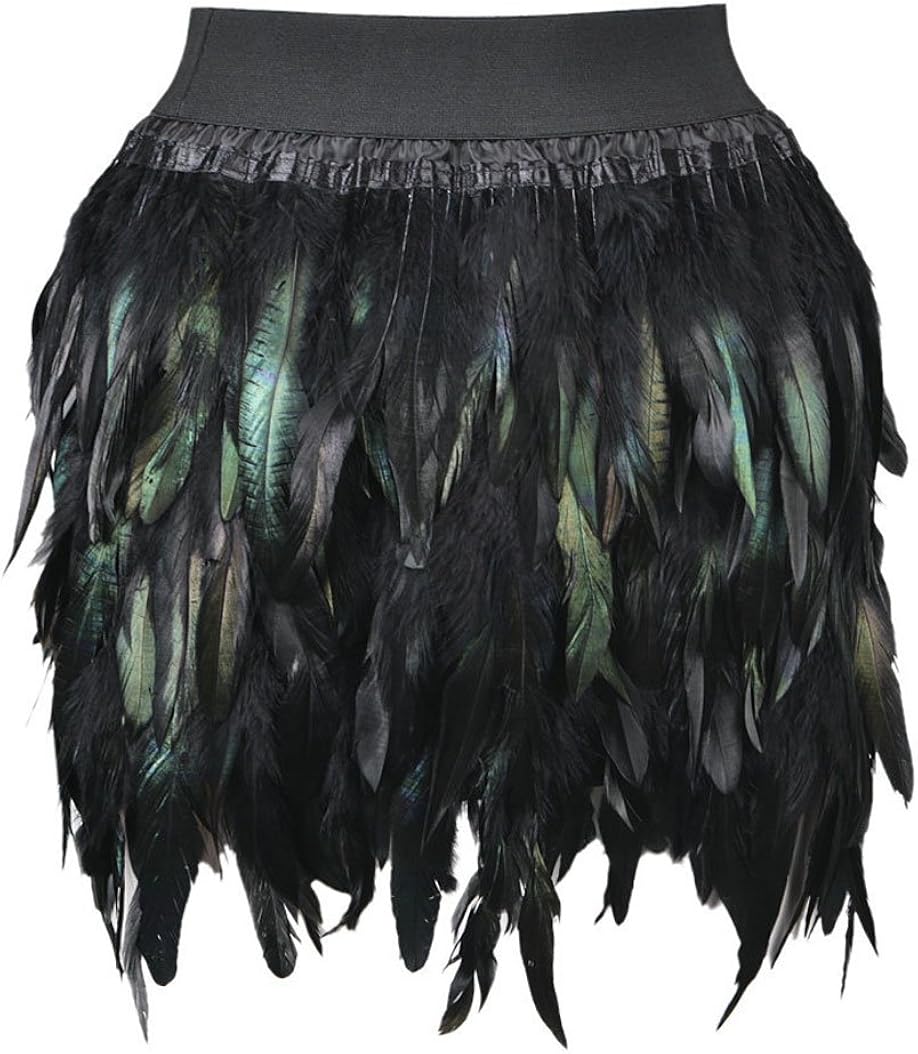 RED DOT BOUTIQUE 918 - Plus Size Sexy Feather Elastic Waist Mini Party Skirt Black