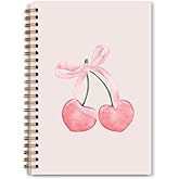 Foritho Pink Coquette Bow Cherry Notebook, Coquette Cherry Bow Girly Aesthetic Journal for Writing, Preppy Office Supplies, Pink Spiral Notebook 5.5x8.3 Inch