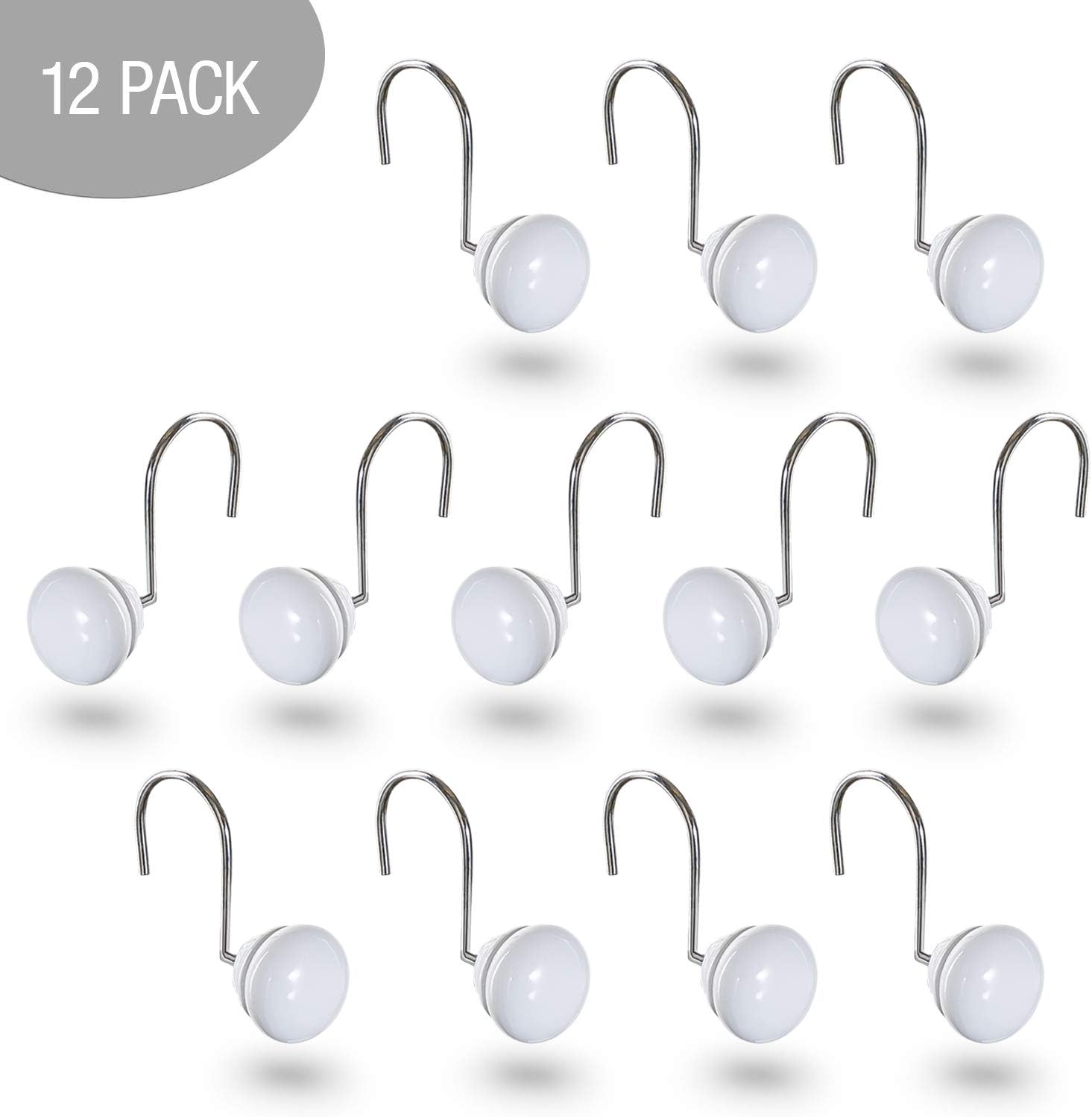 Creative Scents Shower Curtain Hooks - Set of 12 White Shower Rings for Bathroom Shower Curtain Rod - 100% Rust Proof (White): Home & Kitchen