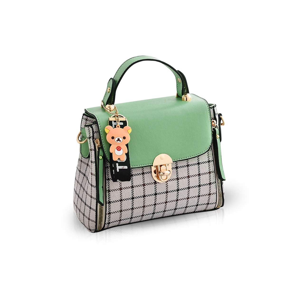 NICOLE&DORIS Women Handbags Cute Crossbody Bag for Girls Lattice Shoulder Bags PU Leather Messenger Bag Top-Handle Bag with Flap Green