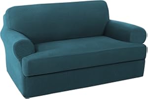 H.VERSAILTEX Loveseat Slipcover 2 Piece Stretch Loveseat Cover Couch Cover|Sofa Cover Suit for T Cushion/Box Cushion, Feature Small Checked Jacquard (Loveseat 58"-70", Deep Teal)