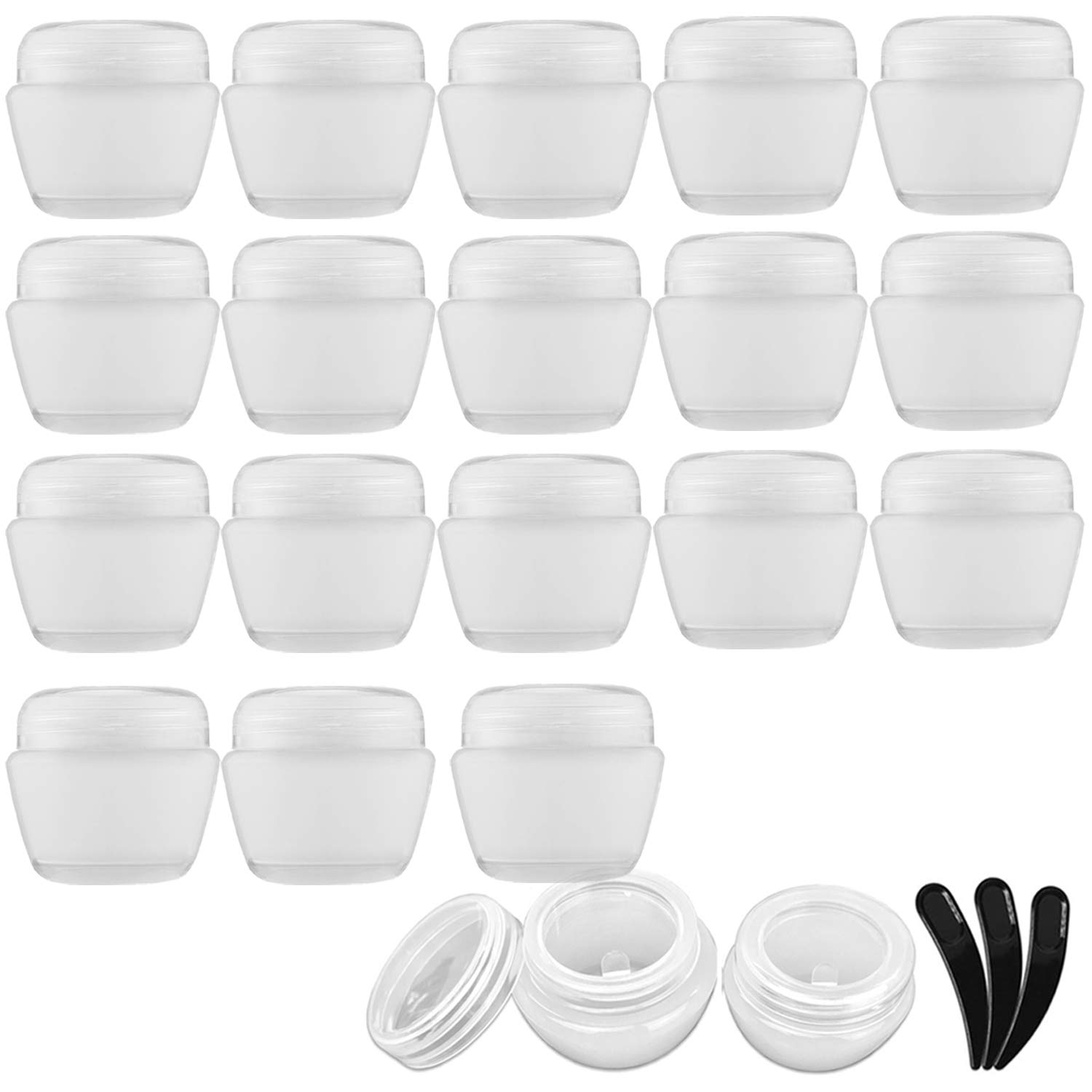 20 Pieces 20ml / 20g Empty Clear Cosmetic Pots with 3 Mini Spatula, Plastic Refillable Travel Sample Container Jars with Lids and Inner Liners for Makeup Creams Lotions Beauty Nail