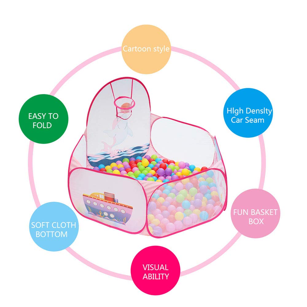Kids Ball Pit Ball Tent, Likorlove Toddler Ball Pit with Basketball Hoop and Zippered Storage Bag,4 Ft Sea Ball Pool for Indoor Outdoor(Balls not Included),Pink