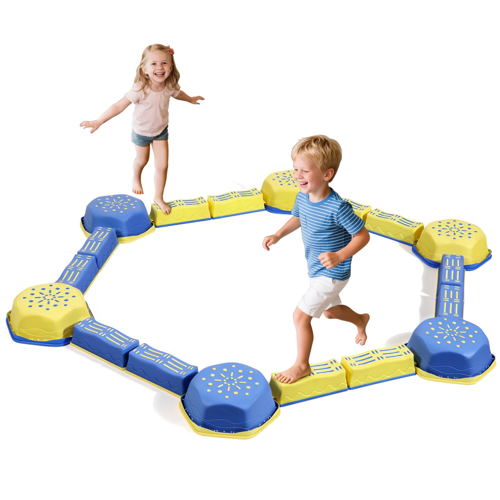HappyField Balance Beam for Kids 18Pcs Non-Slip Stepping Stones Obstacle Course for Toddlers 3 Years + Indoor Outdoor Balance Board Kids Sensory Montessori Interactive Toys (Blue)