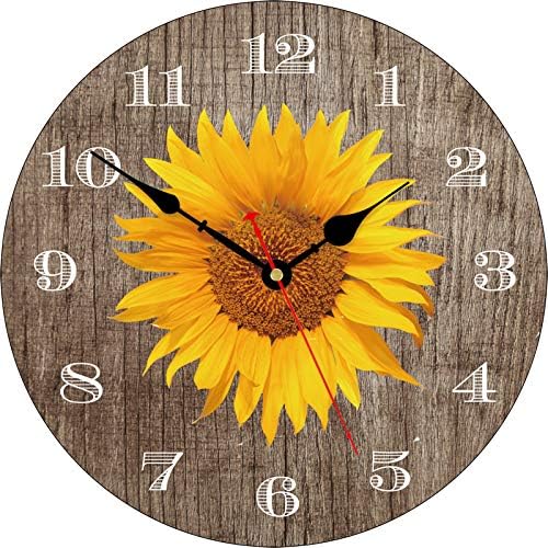 TAHEAT Vintage Sunflower Wall Clock, Retro Rustic Floral Silent Non