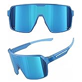 grinderPUNCH Polarized Sport Sunglasses for Men and Women, Lightweight Sun Glasses with UV Protection for Baseball Picketball Snow Hiking Cycling Running Fishing (Blue)