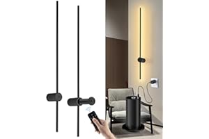 AANYHOH Battery Operated Wall Sconces Set of Two, USB Rechargeable Wall Lights with Remote Control, Dimmable LED Wall Lamp Indoor, 360° Rotation Wireless Lights for Living Room Bedroom Hallway, Black, 40 inch