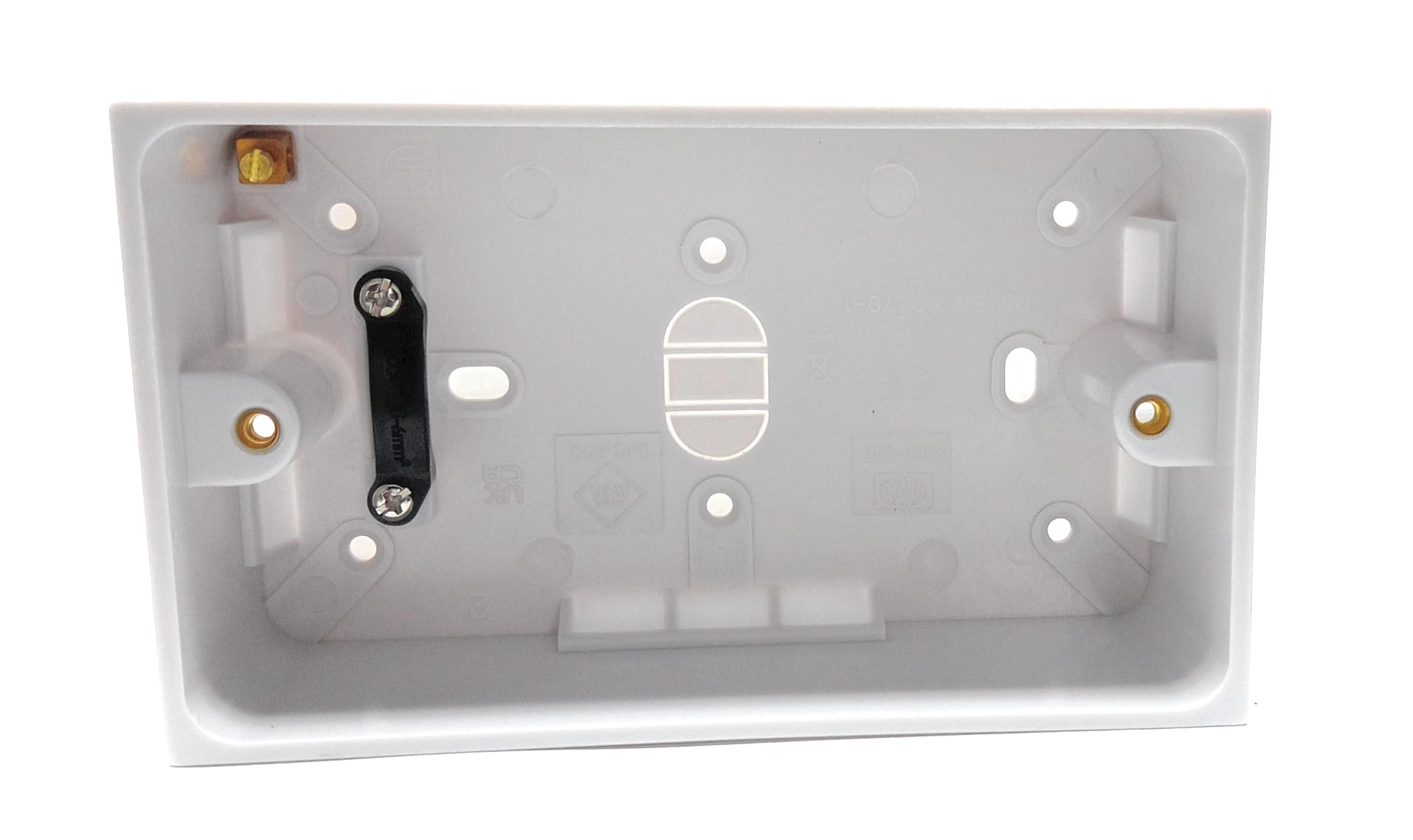 1pcs. Dual 2 Gang Surface Mount Back Box Pattress Box (47mm Deep) Fitted With Earth Terminals, White