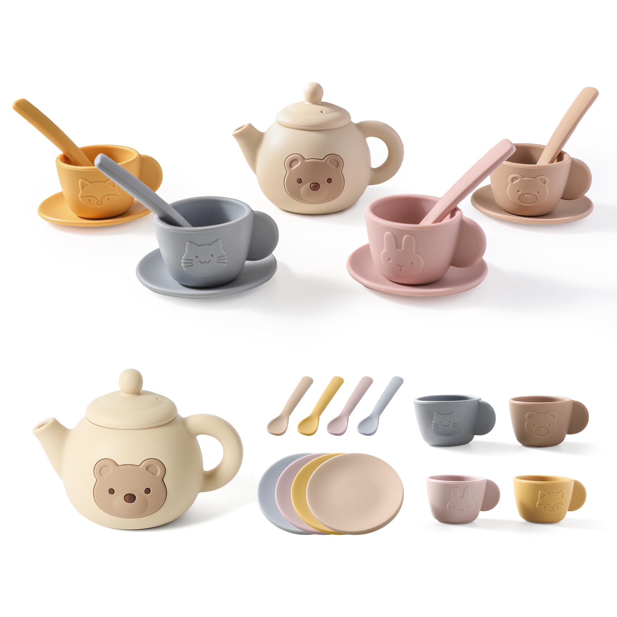 Photo 1 of Tea Party Set for Little Girls 1-3 Kids Tea Set 14 Pcs with Silicone Teapot Cups Coasters Carrying Scoop, Kitchen Accessories Pretend Play for Girls Boys Age 3 4 5
