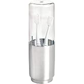iDesign Austin Metal Covered Holder Stand, Holds Regular and Electric Toothbrushes in Master, Guest, Kid's, College Dorm Bathroom, Brushed