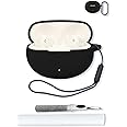 generic Compatible with OnePlus Nord Buds 3 Pro(2024) Soft Silicone Protective Case Cover with Keychain,Cleaning Kit and Lanyard, Shockproof Cover for OnePlus Nord Buds 3 Pro Wireless Earbuds-Black
