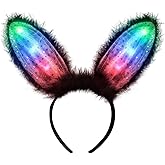 Light Up Black Bunny Ears Headband with Color Changing Flashing LEDs