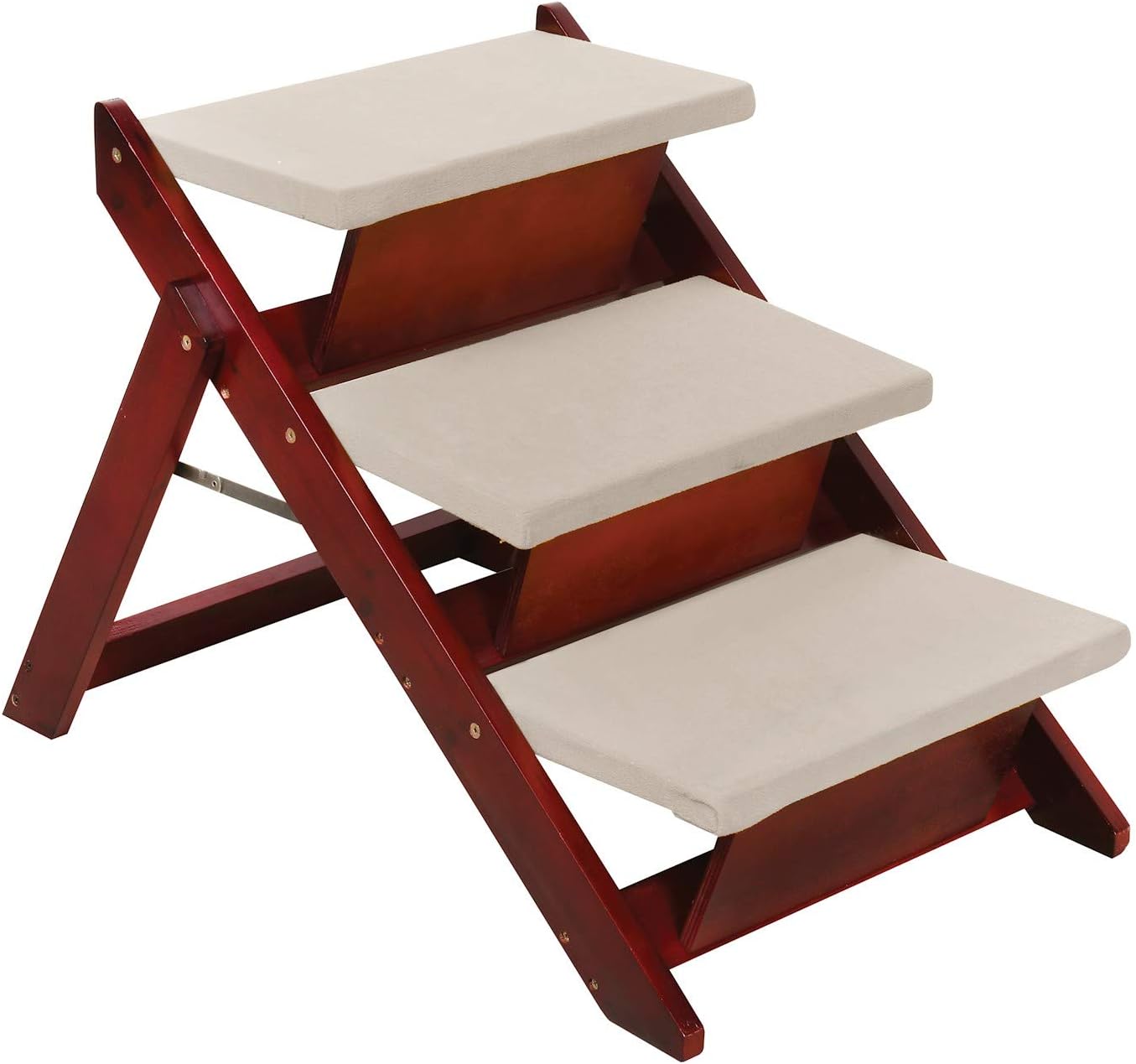 Pawriffic Folding Pet Steps Convertible to Ramp - Mobility Support for Dogs and Cats - Wooed with Mahogany Finish