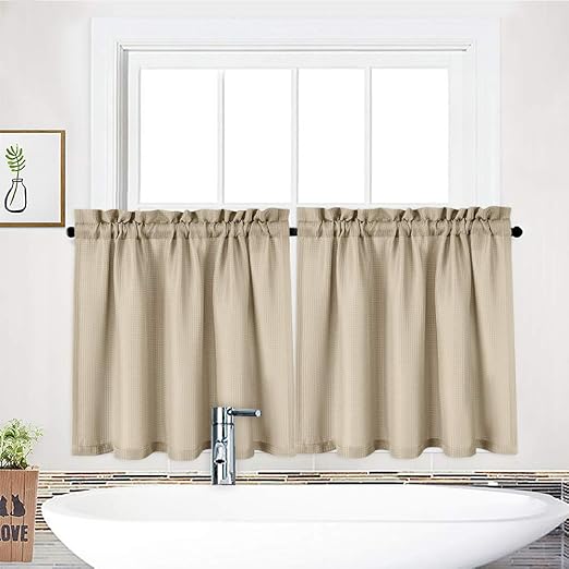 Amazon Com Nanan Tier Curtains Waffle Woven Textured Short