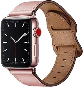KYISGOS Compatible with iWatch Band 40mm 38mm 44mm 42mm, Genuine Leather Replacement Band Strap Compatible with Apple Watch SE Series 6 5 4 3 2 1 (Pink/Rose Pink, 40mm/38mm)