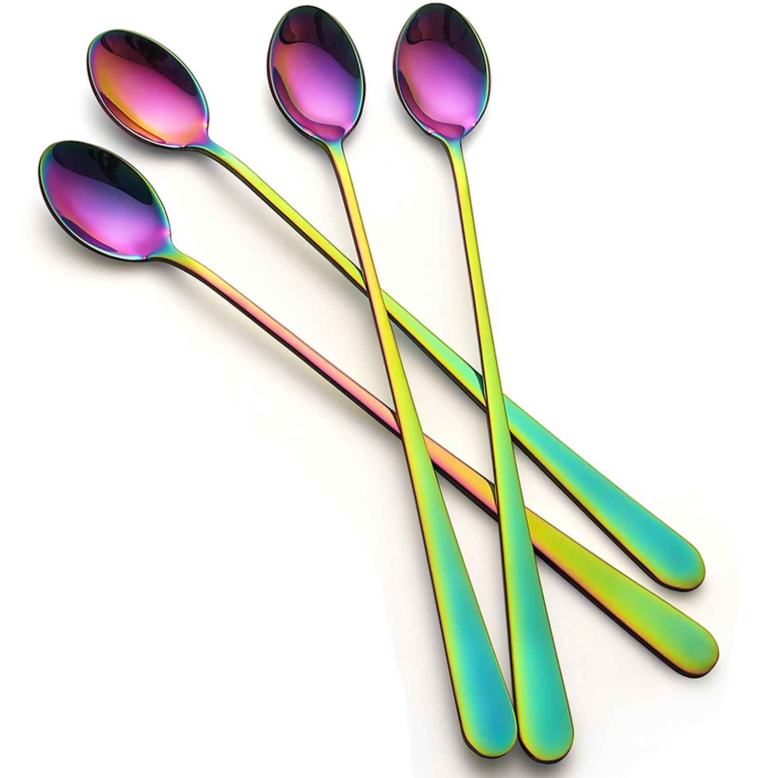 tiokin Latte Spoons, Set of 4 Long Handle Spoons, Stainless Steel Coffee Spoons Tea Spoon Ideal for Latte Coffee, Espresso, Hot Chocolate, Hot Drinks, Dessert & Ice Cream Sundae - 9inch(Rainbow)