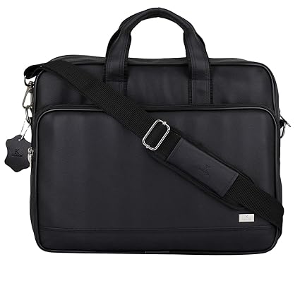 K London Black Vegan Leather Handmade Men Laptop Bag Cross Over Shoulder Messenger Bag Office Bag (1104_Black)