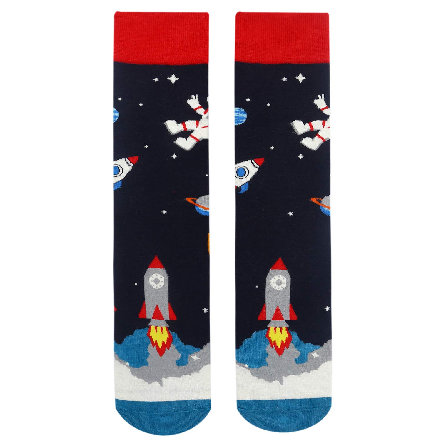 Mens Space Novelty Crew Socks Funny Crazy Socks Alien Astronaut Planet Pizza Casual Socks