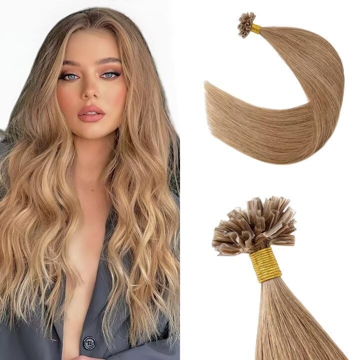 Silk-co U Tip Pre Bonded Hair Extensions Strands Keratin Nail Tip Straight Human Hair Extensions U tip Real Remy Hair 50 Strands Keratin Nail Til 18"-50g #12 Golden Brown — image 1