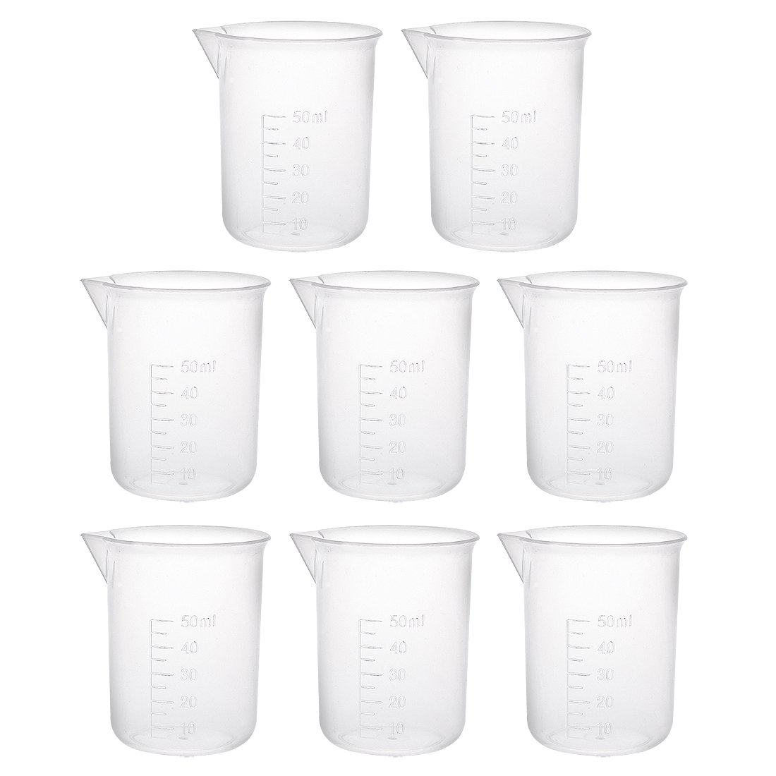 sourcingmap Measuring Cup 50ml PP Plastic Graduated Beaker Transparent for Lab Kitchen liquids 8pcs