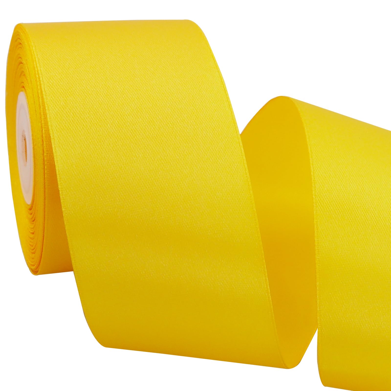 TONIFUL 2 Inch x 25 Yards Wide Gold Yellow Satin Ribbon Solid Fabric Ribbon for Gift Wrapping Crafts Chair Sash Eternal Flower Invitation Cards Hair Bows Sewing Party Wedding Decoration