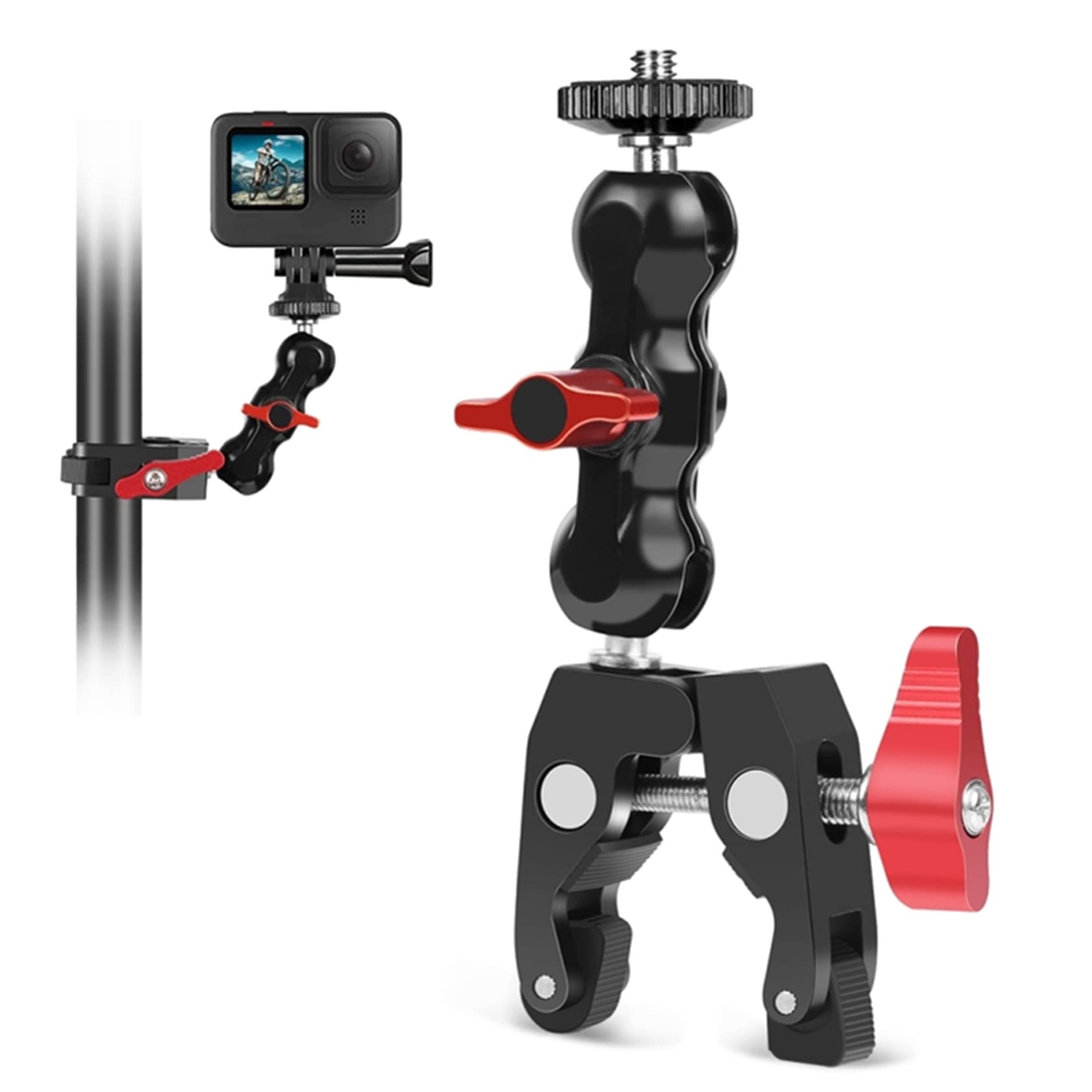 Hensych Multi-function Magic Arm Double Ball Mount Clamp Crab Pliers Clip Compatible for SLR Camera,Microphones, Fill lights, Cameras and Other Photography Equipments