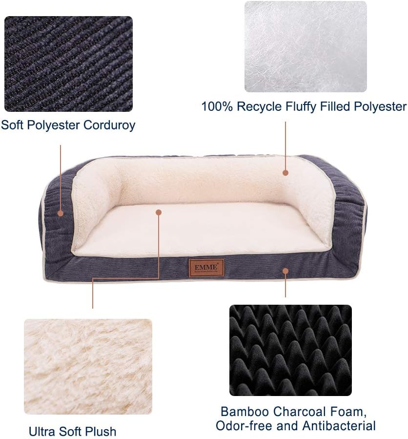 EMME Dog Bed for Small, Medium and Large Dogs Orthopedic Dog Beds with Plush Foam Mattress Joint Relief Washable & Removable Cover Deluxe Dog Couch Sofa Style Pet Bed (Grey, XX-Large) : Pet Supplies