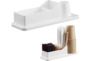 Navaris Small Coffee Station Organizer - Tea and Coffee Condiment Supplies Holder with Stacking Cup Storage - for Kitchen or Office Break Room - White