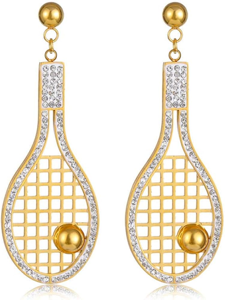 Popular diamondstudded tennis racket earrings fashion personality long