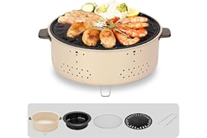 DECKALY Multifunctional Charcoal Barbecue Grill, 12.5 Inches Non-Stick Korean BBQ Grill, Portable Household Camping Grill Stove, Tabletop Smoker Grill for Outdoor Camping Home Party(With Roasting Pan)